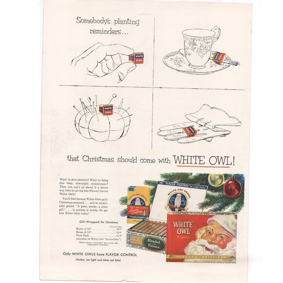 White Owl Cigar Advertisement 1951 Vintage Santa Claus Christmas Tobacciana - Picture 1 of 2